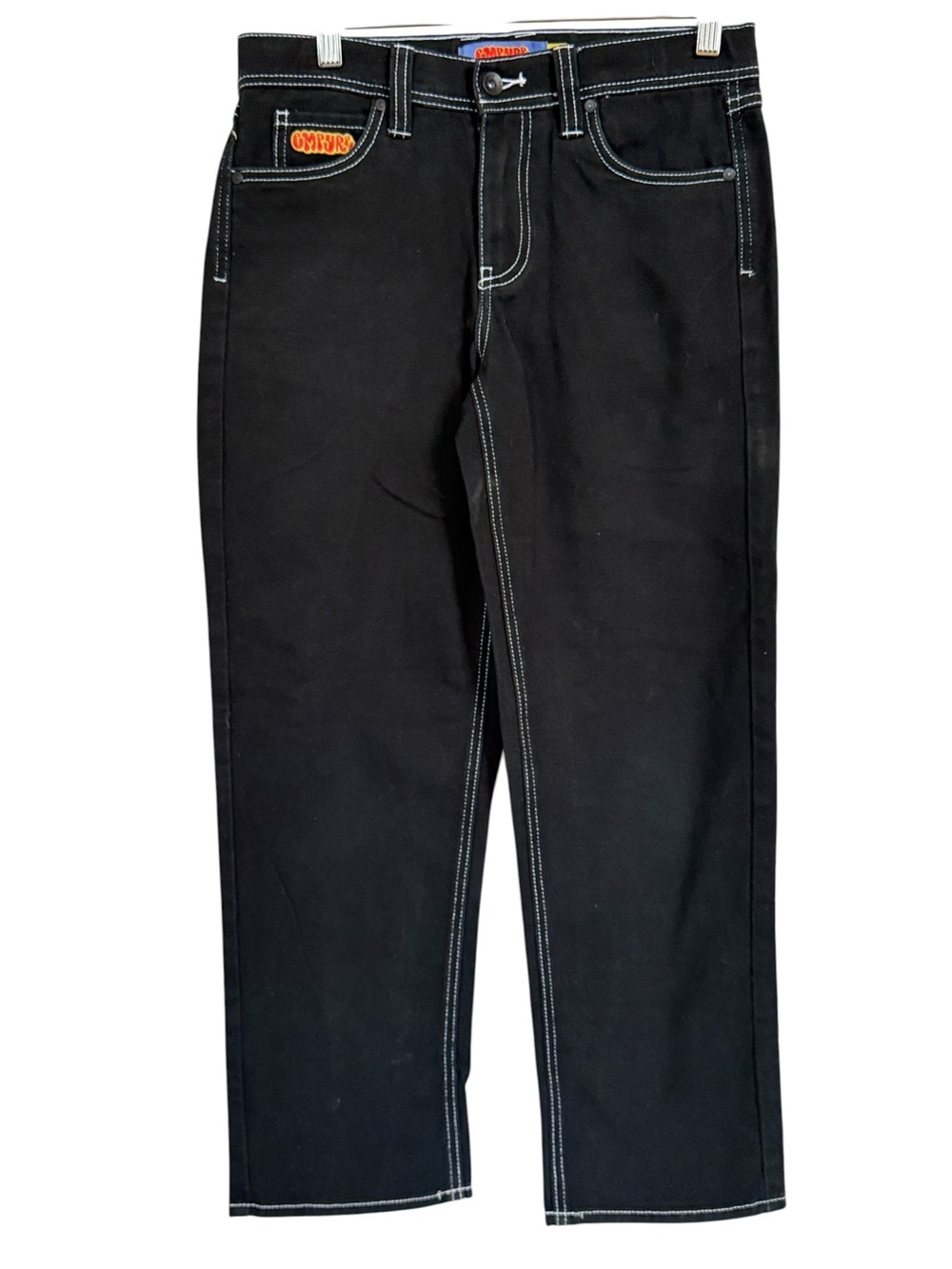 Empyre Youth Black Contrast Stitch Baggy Skate Jeans Adjustable Waist Size 26
